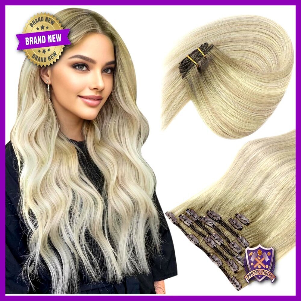 Human Hair Clip-In Extensions 18 Inch Blonde Ombre Balayage Volume Length